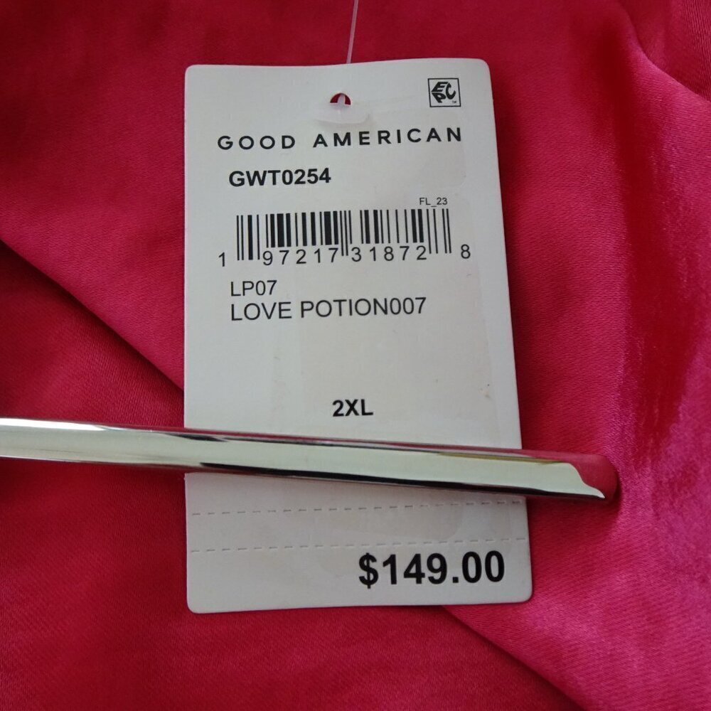 Good American V-Neck Top Women's Size 2XL Pink Satin Wrap Long Sleeve - Picture 9 of 11
